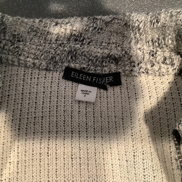 Eileen Fisher Zipper Front Knit Jacket Black/Cream - Picture 8 of 11